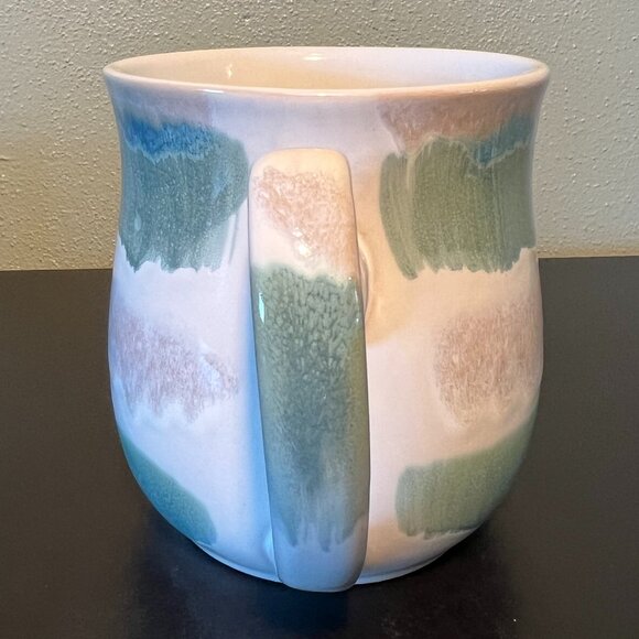 Jumbo Glossy Drip Glaze Ceramic Mug in Hues of Blue, Gray, Mauve Pink & White - Picture 3 of 10